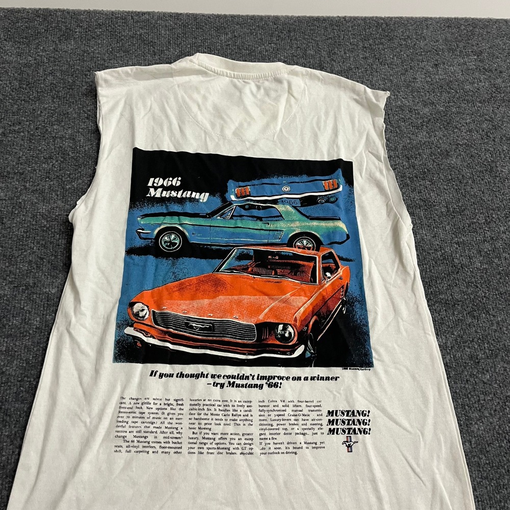 Ford Muscle Tee Mens Size M White 1966 Mustang Graphic Sleeveless Cotton Shirt - Picture 2 of 8